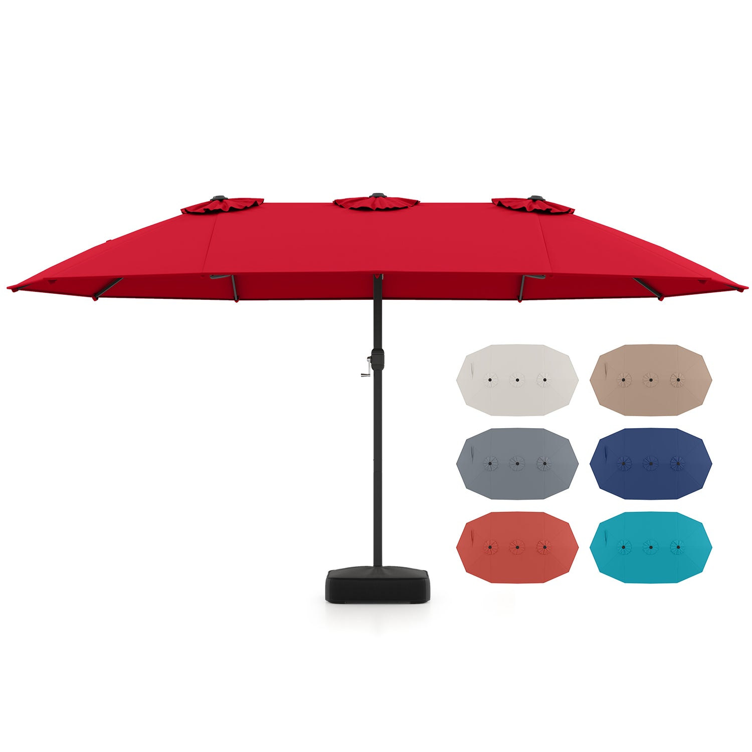 15 Feet Double-Sided Twin Patio Umbrella with Crank and Base-Brown