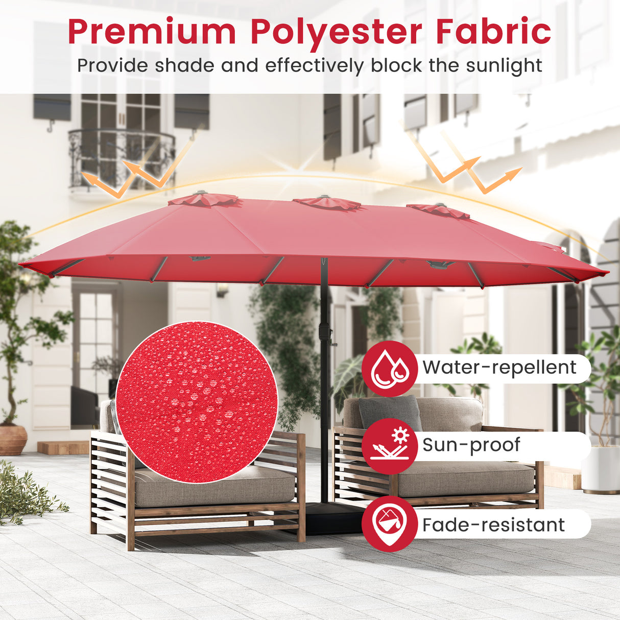 15 Feet Double-Sided Twin Patio Umbrella with Crank and Base-Brown