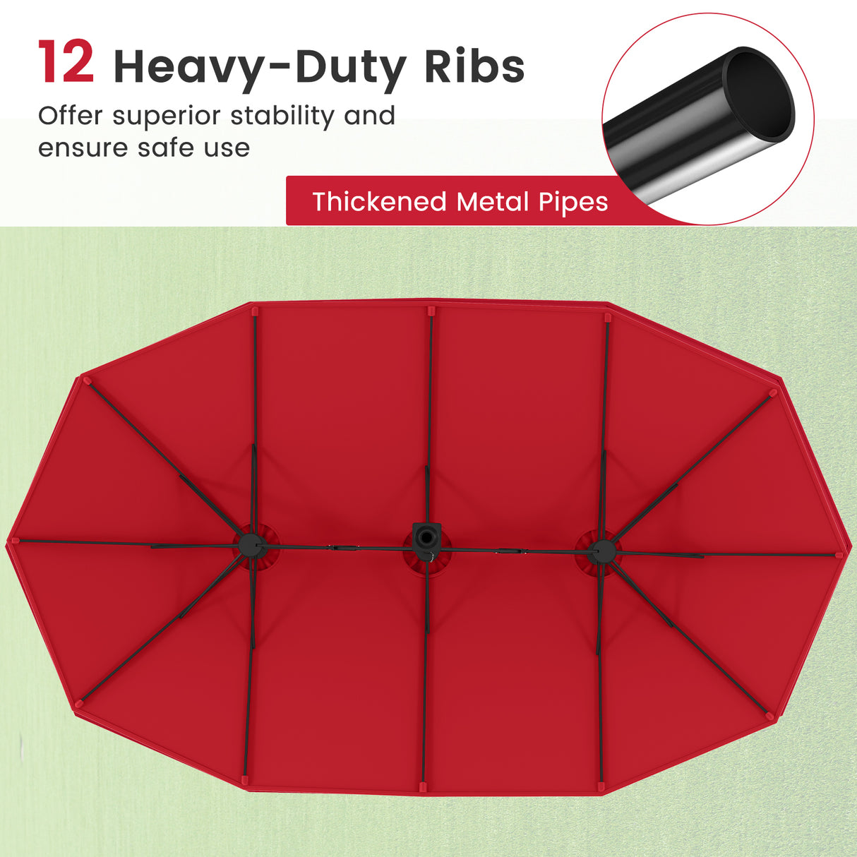 15 Feet Double-Sided Twin Patio Umbrella with Crank and Base-Brown