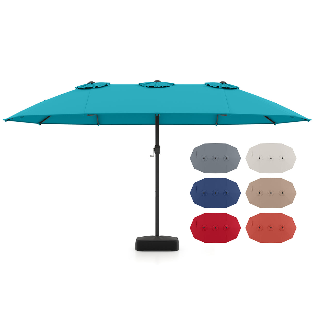 15 Feet Double-Sided Twin Patio Umbrella with Crank and Base-Brown