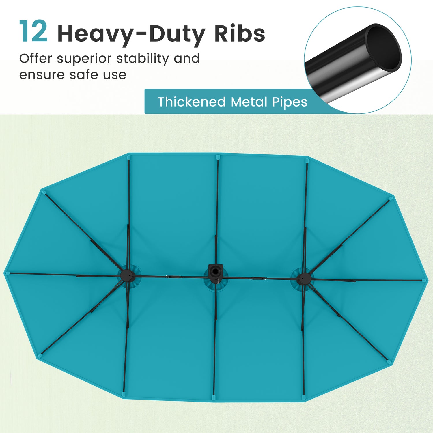15 Feet Double-Sided Twin Patio Umbrella with Crank and Base-Brown