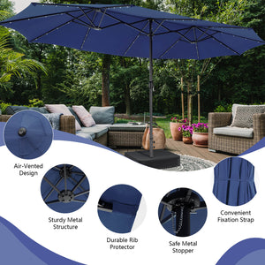 15 Feet Double-Sided Patio Umbrella with 48 LED Lights-Beige