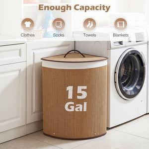 15 Gal Capacity Bamboo Laundry Hamper with Removable Liner-Brown