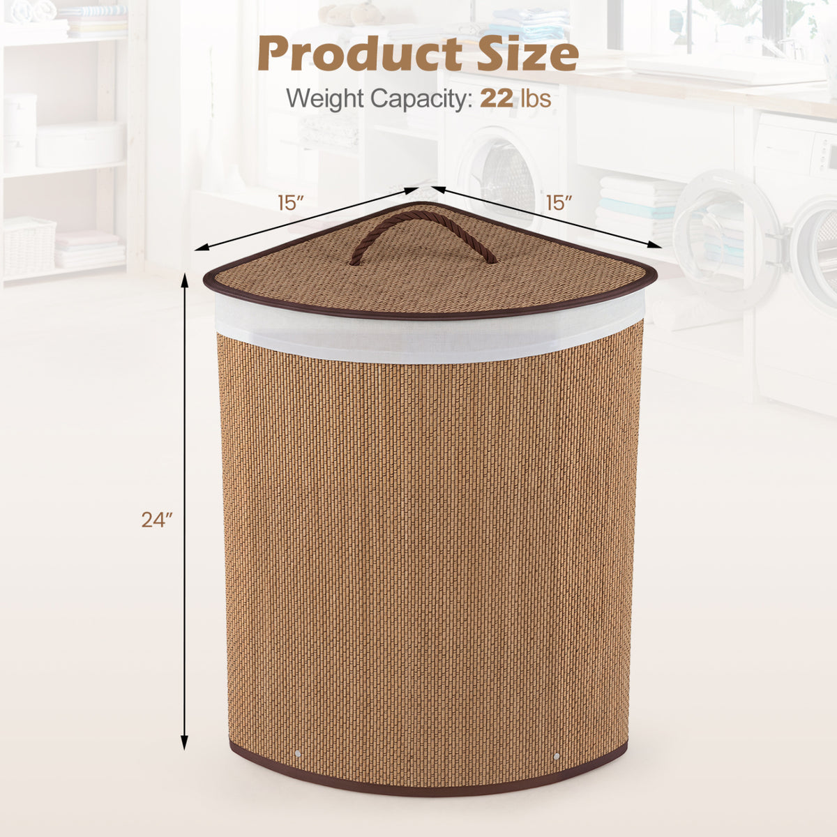 15 Gal Capacity Bamboo Laundry Hamper with Removable Liner-Brown