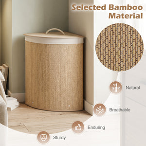 15 Gal Capacity Bamboo Laundry Hamper with Removable Liner-Natrual