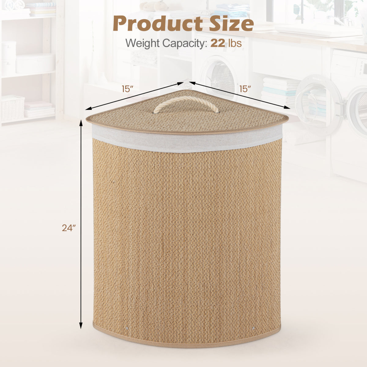 15 Gal Capacity Bamboo Laundry Hamper with Removable Liner-Natrual