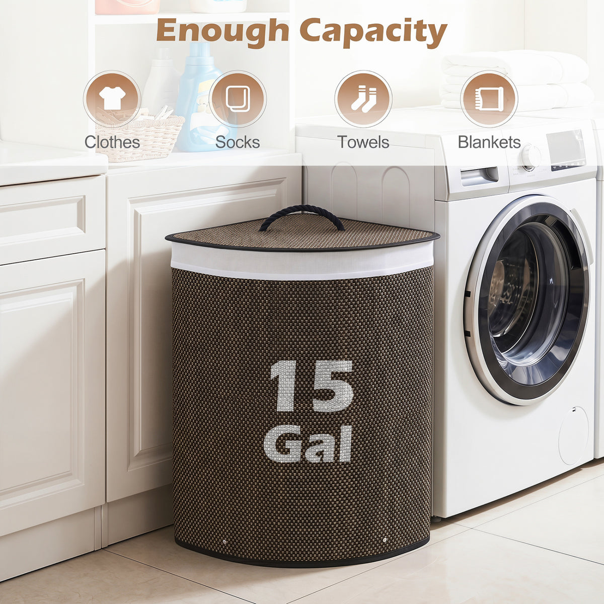 15 Gal Capacity Bamboo Laundry Hamper with Removable Liner-Black