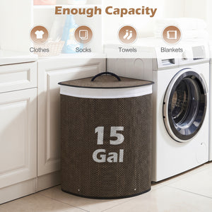 15 Gal Capacity Bamboo Laundry Hamper with Removable Liner-Black