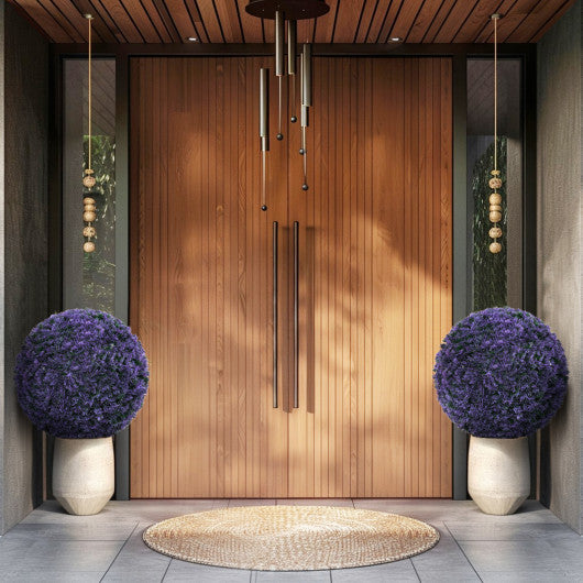 15 Inch Round Artificial Plant Boxwood Topiary Balls Set of 2 for Indoor Outdoor-Purple