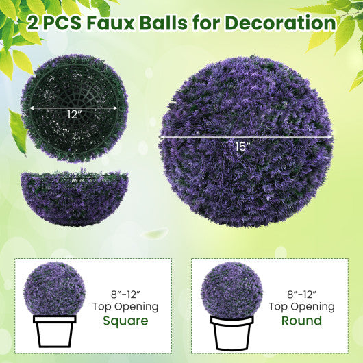15 Inch Round Artificial Plant Boxwood Topiary Balls Set of 2 for Indoor Outdoor-Purple