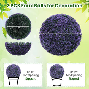 15 Inch Round Artificial Plant Boxwood Topiary Balls Set of 2 for Indoor Outdoor-Purple
