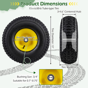 15 x 6.00-6 Tube-type Tires & Wheels 2 Pack 4 PR Tires-Yellow