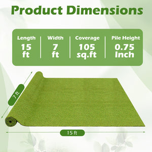 15 x 7 Feet Artificial Turf Rug with Low 0.75 inch Pile Height