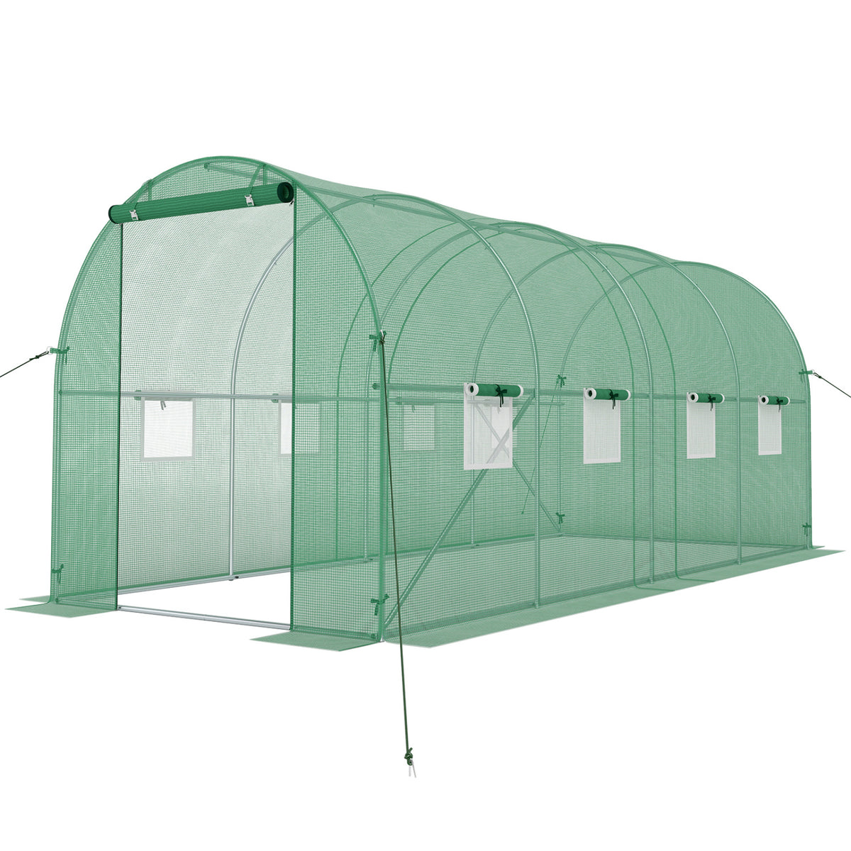 15 x 7 x 7 ft Walk-in Tunnel Greenhouse with Watering System-Green