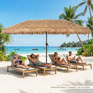 15 x 9 FT Double-sided Thatched Tiki Patio Umbrella with Crank Handle and 12 Sturdy Ribs-Brown