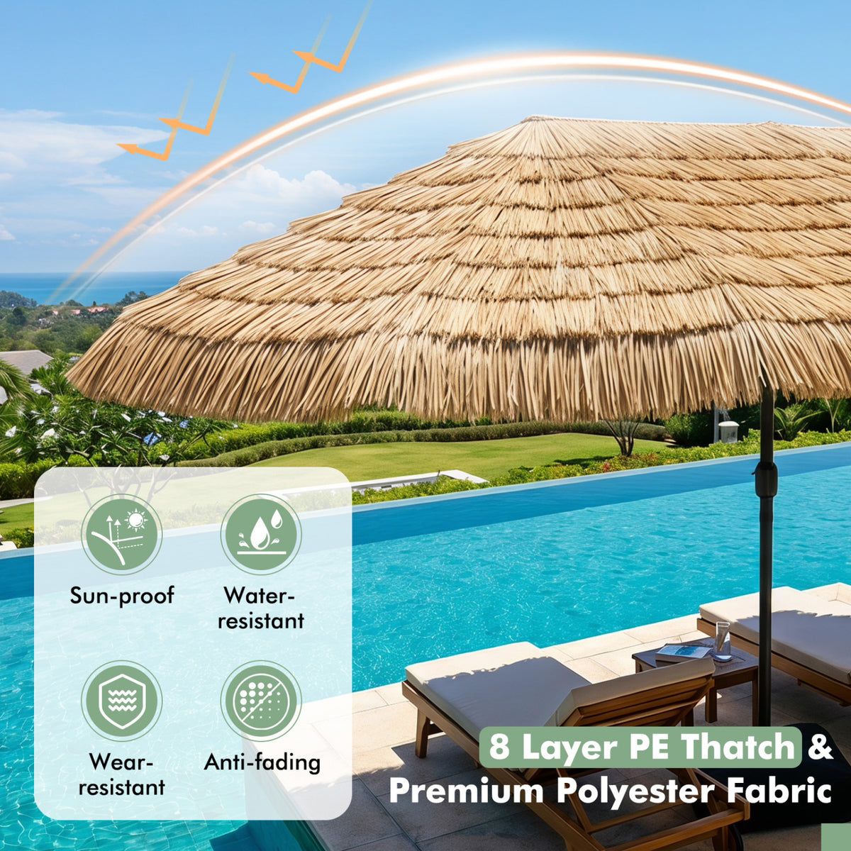 15 x 9 FT Solar Double-Sided Patio Umbrella Base Included for Garden Bar-Brown