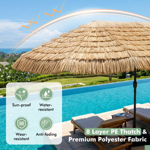 15 x 9 FT Solar Double-Sided Patio Umbrella Base Included for Garden Bar-Brown