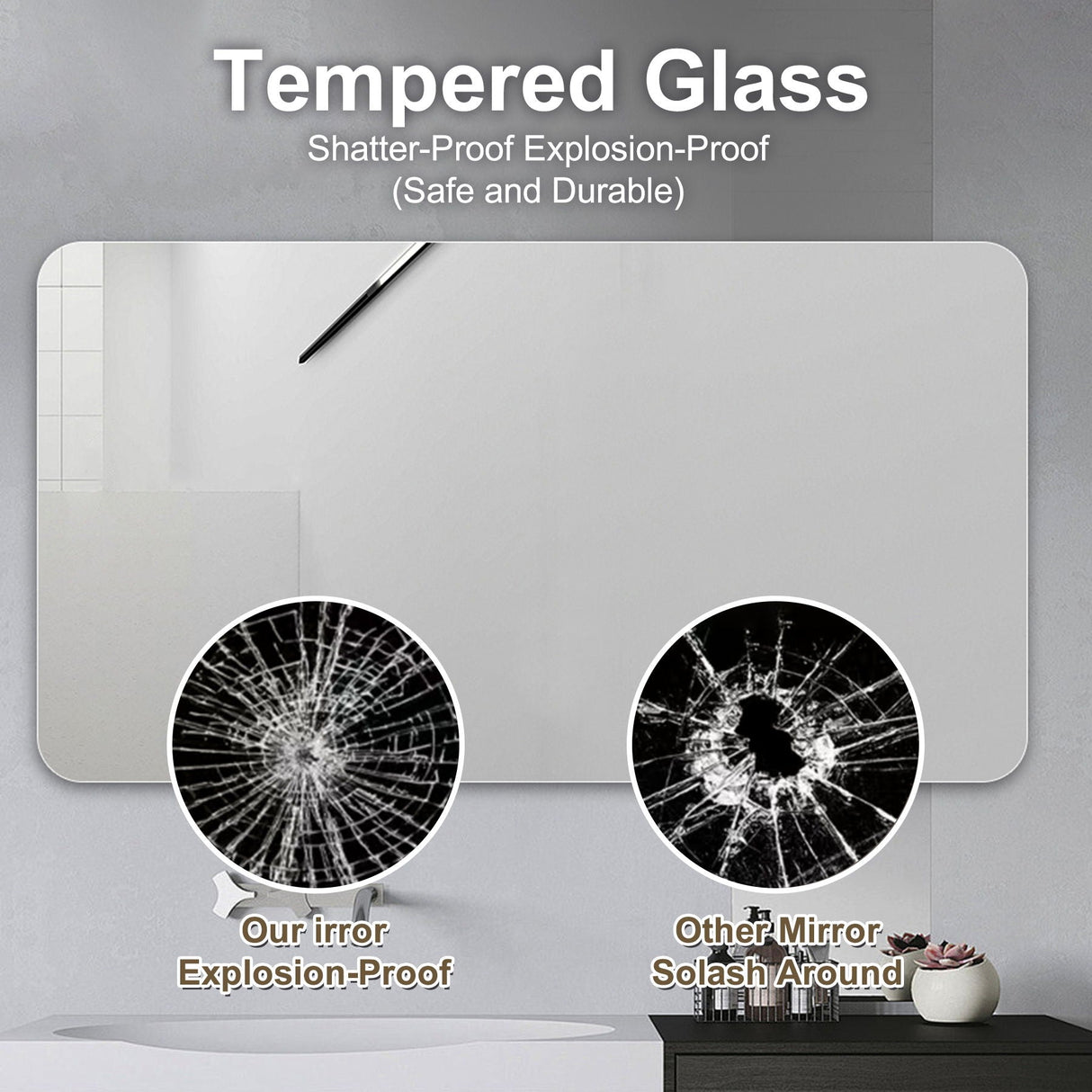 Couch.com Bathroom Vanity Mirror, Wall Mounted Mirror For Bathroom Anti-Fog Waterproof Clear, Durable Design, Modern Style, Mirror Construction, Pearl Silver Finish by Couch.com