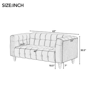 Modern Sofa Dutch Fluff Upholstered Sofa With Wood Legs, Buttoned Tufted Backrest by Couch.com