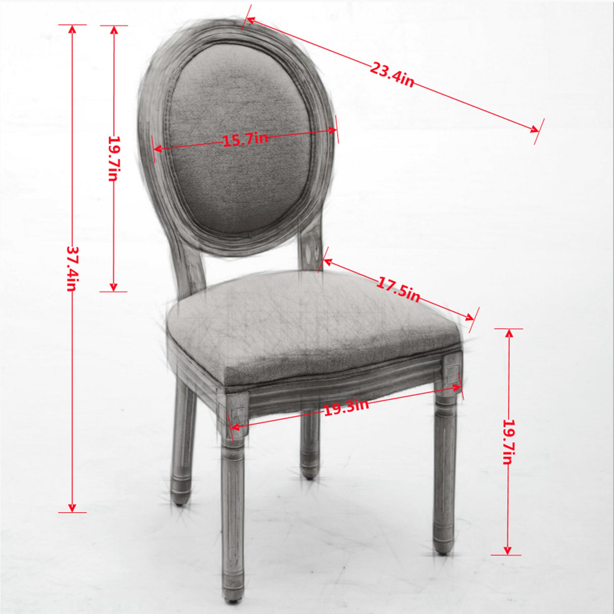 French Style Solid Wood Frame Antique Linen Dining Chair, Set of 2