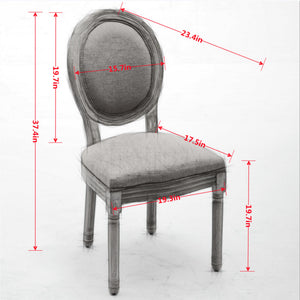 French Style Solid Wood Frame Linen Back Dining Chair Set of 2