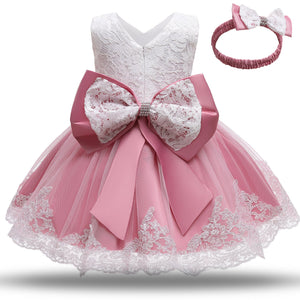 Baby Princess One Year Old Bow Lace Dress