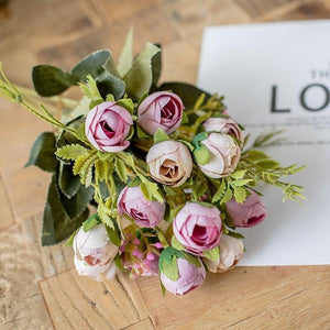 15heads/1 bundle Silk Tea Roses Bride Bouquet for Christmas Home Wedding New Year Decoration Fake Artificial Flowers Home Decor