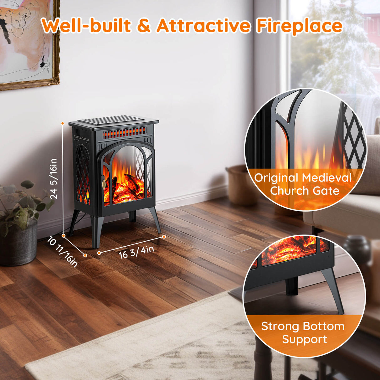 16" Free Standing Electric Fireplace Stove S180BP