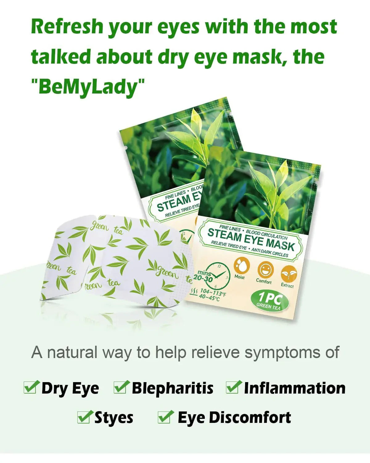 16 Packs Steam Eye Masks for Dry Eyes, Green Tea Warm Eye Mask, Relief Eye Fatigue Hot Sleep Eye Mask for Puffy Eyes Mask, Disposable Moist Heating Compress Pads for Sleeping, Self Heated Eye Mask