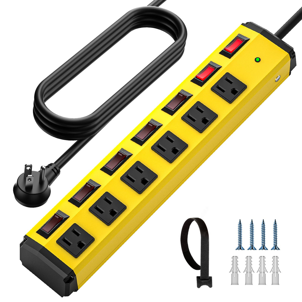 CRST 6 Outlets Individual Switches Mountable Metal Power Strip Surge Protector, 6FT Flat Plug Power Cord