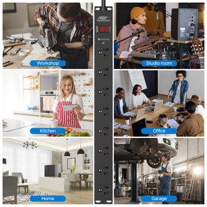 CRST 8 Outlets Wide Spaced Mountable Metal Power Strip Surge Protector, 6FT Flat Plug Power Cord, 2100 Joules Protection, Mount Kits Included