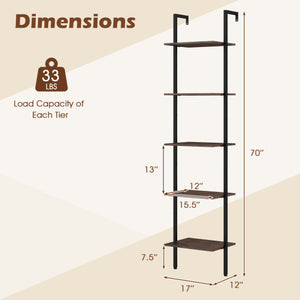 5 Tier Wall Mount Ladder Shelf with Anti-Tipping Kits for Home Office-Rustic Brown