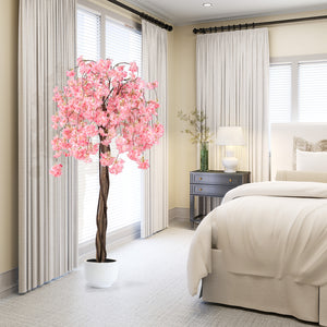 5.5 FT Tall Artificial Cherry Blossom Tree with Pink/White Flowers 1 Pack-Pink