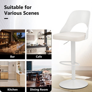 Bar Stools Set of 2 with Enlarged PU Leather Seat and Footrest-White