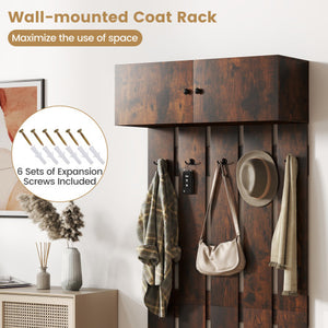 Entryway Wall Coat Rack Wall Mounted Coat Clothes Rack-Rustic Brown