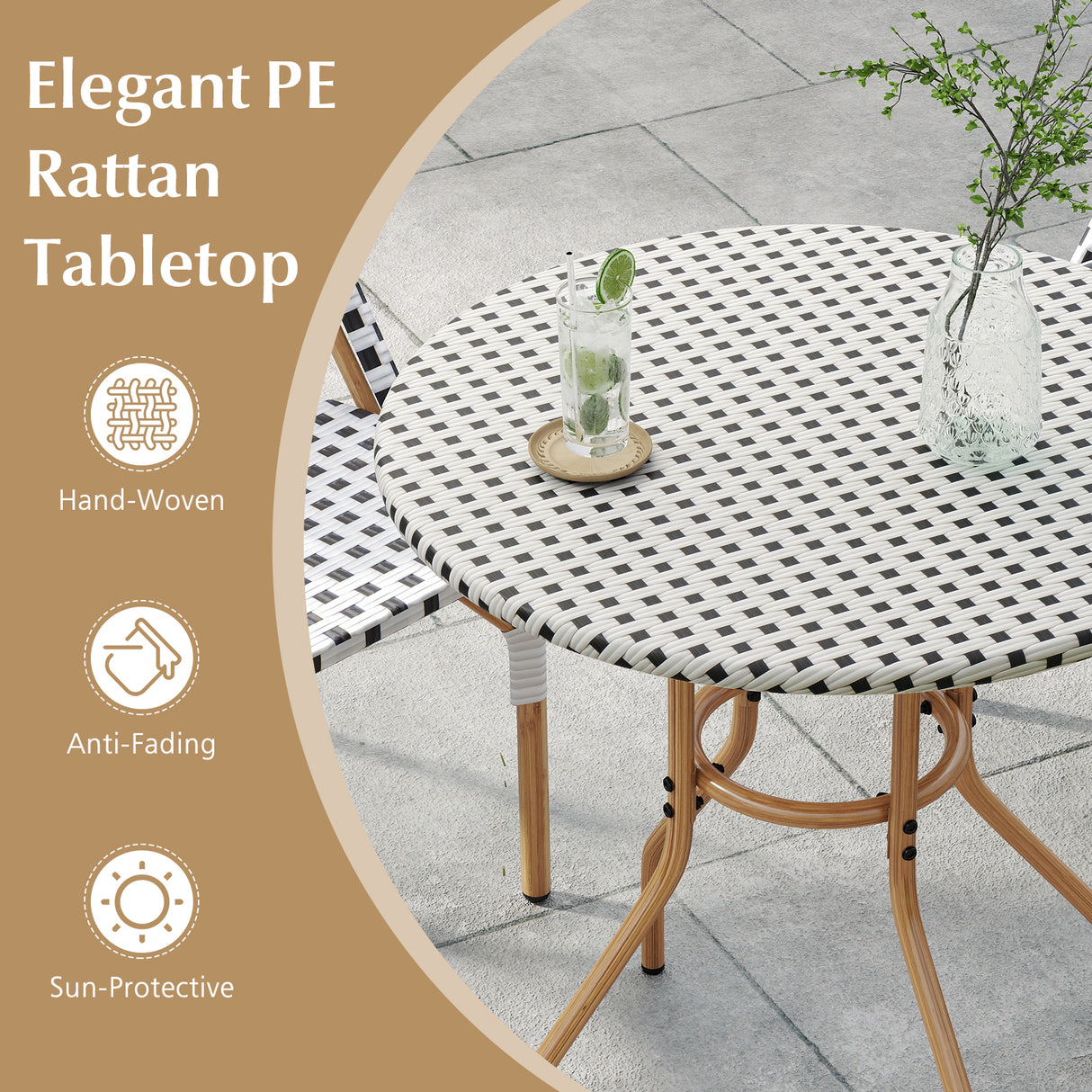 27.5 inch Outdoor Bistro Table with Heavy Duty Metal Frame and Adjustable Foot Pads-white