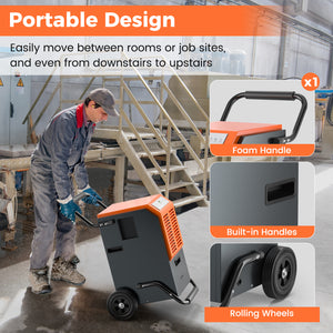 163 Pints Commercial Dehumidifier with Drain Hose and 24H Timer-Gray