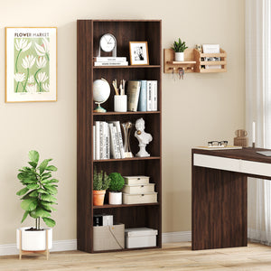 5-Shelf Storage Bookcase Modern Multi-Functional Display Cabinet Furniture-Walnut