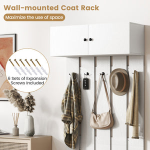 Entryway Wall Coat Rack Wall Mounted Coat Clothes Rack-White