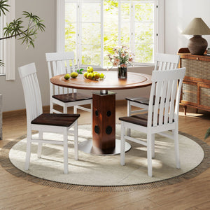 Set of 2 Kitchen Armless Dining Chairs with Slatted High Backrests-White