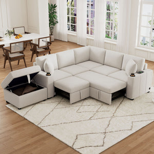 Sectional Sofa Convertible Pull-Out Sofa Bed With A Movable Storage Ottoman For Living Room by Couch.com