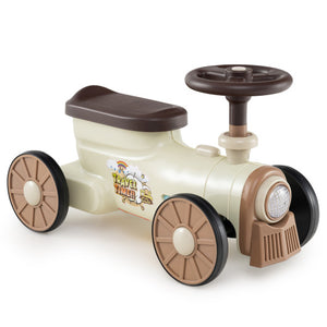 Ride on Toy with Steering Wheel and Train Whistle Sound Button-Beige