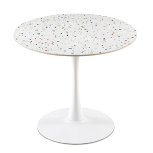 Mid-Century Stone Round Dining Table For Dining Room, Living Room, Cafe, Easy Clean - White by Couch.com