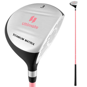 38 Inch 165CC Junior #3 Fairway Wood Golf Club with Fiberglass Shaft for Kids Ages 11-14-Pink
