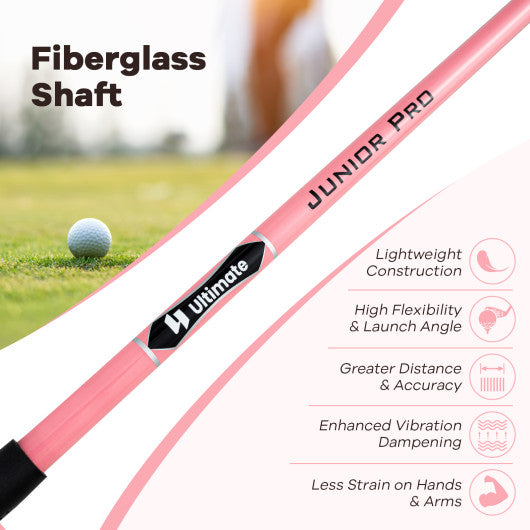 38 Inch 165CC Junior #3 Fairway Wood Golf Club with Fiberglass Shaft for Kids Ages 11-14-Pink