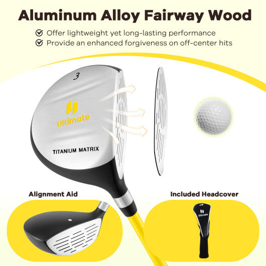 34 Inch 165CC Junior #3 Fairway Wood Golf Club with Fiberglass Shaft for Kids Ages 8-10-Yellow