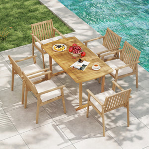 2 Pieces Patio Dining Chairs Outdoor Acacia Wood Chairs with Removable Padded Cushion-Oak
