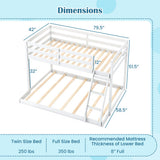 Twin Over Full Bunk Bed Low Floor Bunk Bed Frame-White