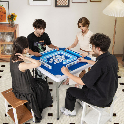 35 Inch 4 Player Game Card Folding Mahjong Table with Cup Holders-Navy