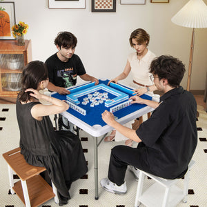 35 Inch 4 Player Game Card Folding Mahjong Table with Cup Holders-Navy